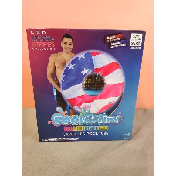 PoolCandy Illuminated Large LED Pool Tube 40 Inches Stars and Stripes Collection - Picture 2 of 4